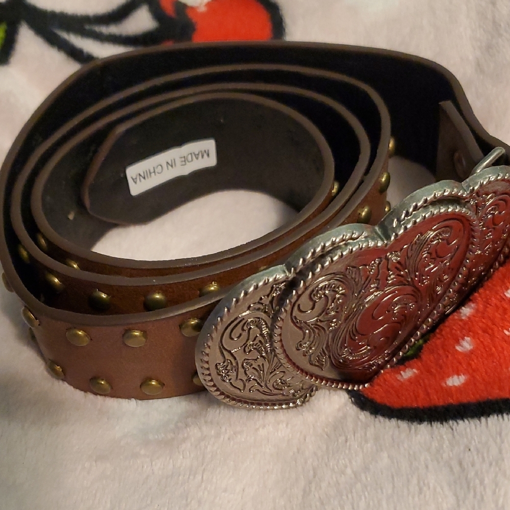 Dolls Kill Brown Silver Belt with Intricate Buckles